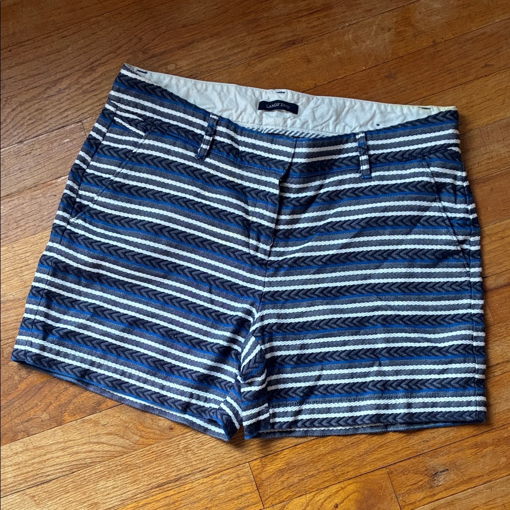 Lands' End Blue and White Striped Women Shorts